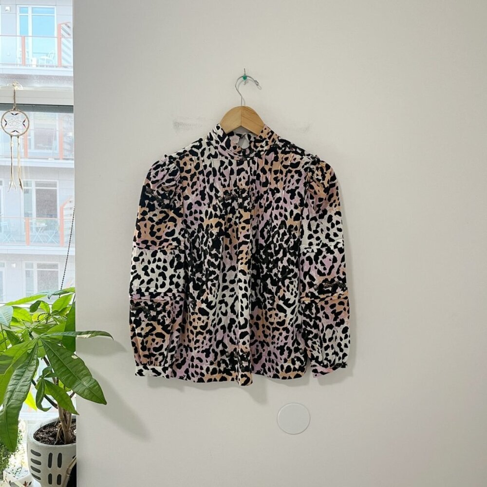 Veronica Beard Purple & Orange Animal Print Mockneck Blouse Size 00